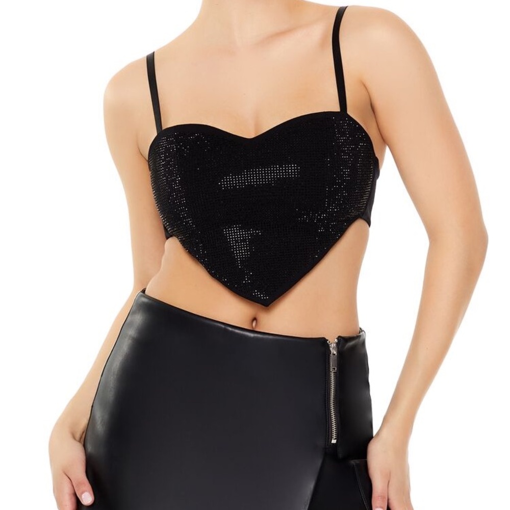Black Heart Rhinestone Crop Top